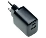 USB C+A töltő/tápadapter 20W, Power Delivery + QC 3.0, fekete